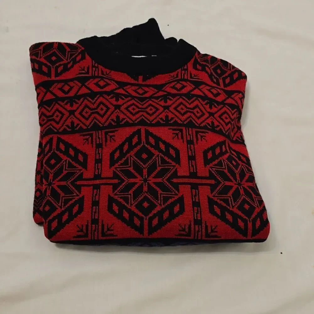 Vintage Obermeyer Wool Blend Snowflake Print Ski Crewneck Sweater Mens XL‎
